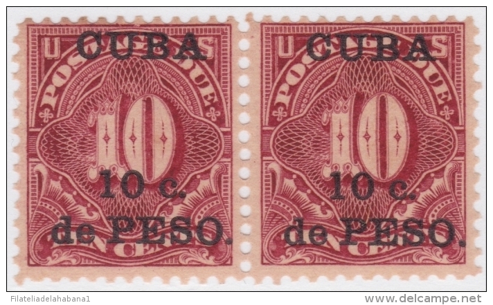 1899-161 CUBA US OCCUPATION. 1899. Ed.4 10c TASAS POR COBRAR. POSTAGE DUE. PAREJA GOMA ORIGINAL TONALIZADA. - Unused Stamps