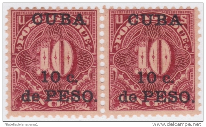 1899-161 CUBA US OCCUPATION. 1899. Ed.4 10c TASAS POR COBRAR. POSTAGE DUE. PAREJA GOMA ORIGINAL TONALIZADA. - Neufs