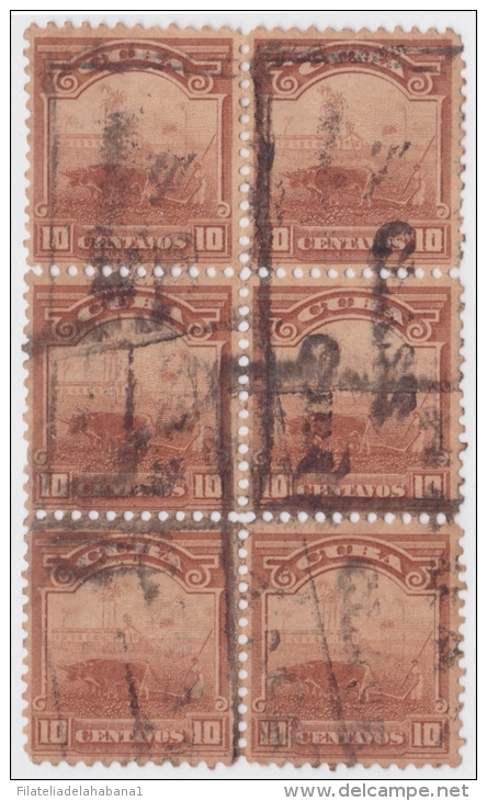 1899-171 CUBA US OCCUPATION. 1899. Ed.34. 10c CAMPO ARADO. BLOCK 4. MARCA HABANA DE PAQUETES POSTALES. - Used Stamps