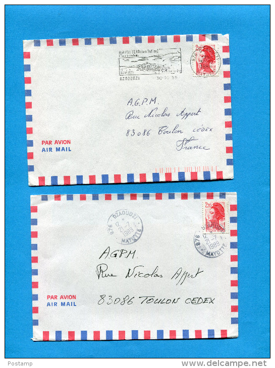 MAYOTTE -2 Lettres Cad DZAOUDZI 1989-pour Françe - Cartas & Documentos