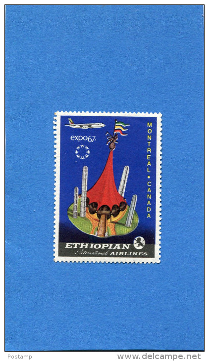 Vignette -"ETHIOPIAN  AIRLINES"expo 1967 +Montréal -Canada - Aviación