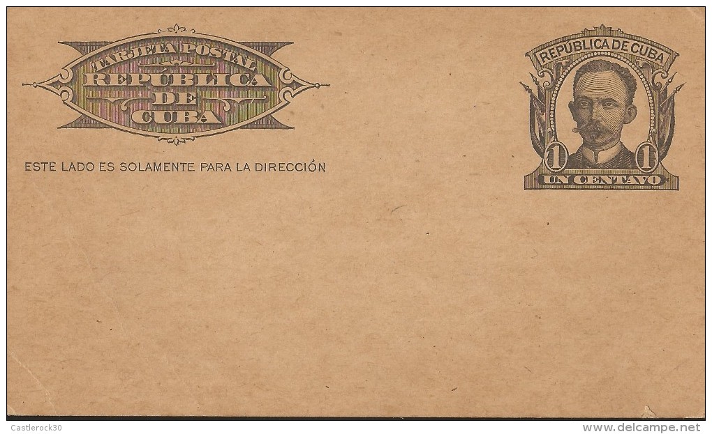 E)1905 CUBA, JOSE MARTI, POSTAL STATIONERY,  XF - Oblitérés