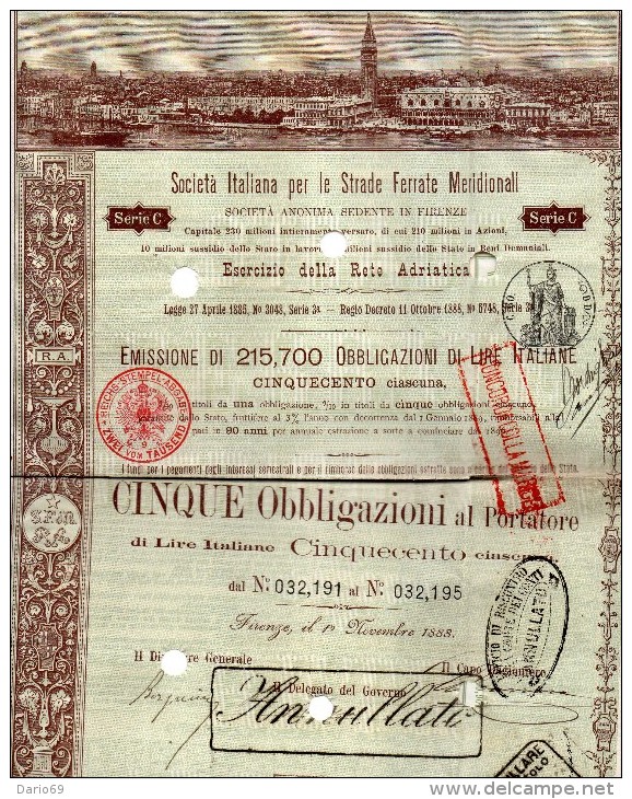 1888 FIRENZE - SOCIETA ITALIANA  PER LE STRADE FERRATE MERIDIONALI - Ferrocarril & Tranvías