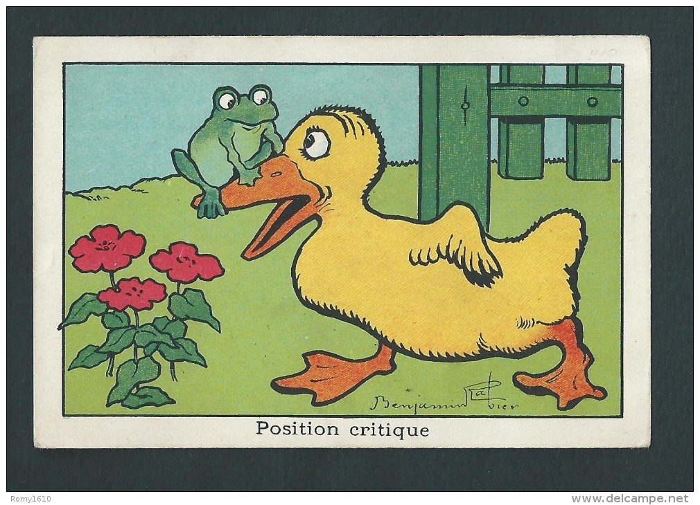 Benjamin Rabier. Le Canard Et La Grenouille.  Position Critique. Petite Carte. Voir Les 2 Scans. - Rabier, B.