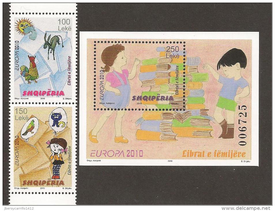 L´ALBANIA - L´EUROPE 2010 - THÈME ANNUAL: " LES LIVRES D´ENFANTS”.-   SÈRIE 2 TIMBRES + FEUILLE BLOC DENTELÉE - 2010