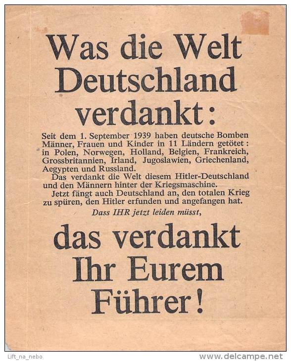 WWII WW2 Propaganda Tract Leaflet Flugblatt, 519, Aber WIR SCHLAGEN ZURUCK!, FREE SHIPPING WORLDWIDE - Unclassified