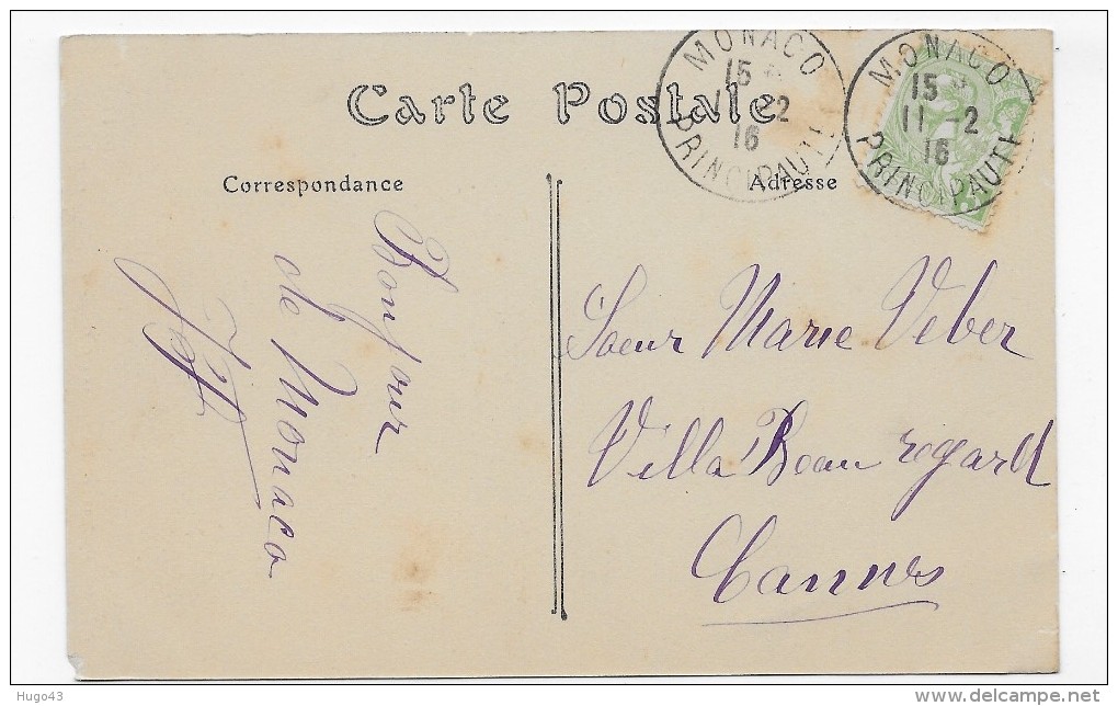 (RECTO / VERSO) MONACO EN 1916 - N° 132 - LA STATUE L' OCEANOGRAPHIE - CACHET ET TIMBRE DE MONACO - CPA - Fürstenpalast