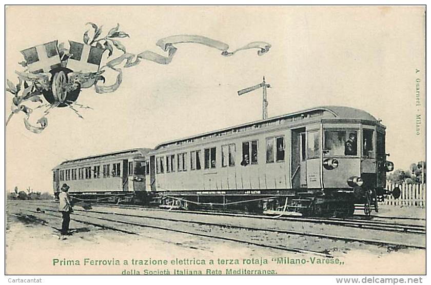 PRIMA FERROVIA A TRAZIONE ELETTRICA A TERZA ROTAIA "MILANO - VARESE". BELLA CARTOLINA NON VIAGGIATA INIZI '900 - Materiale