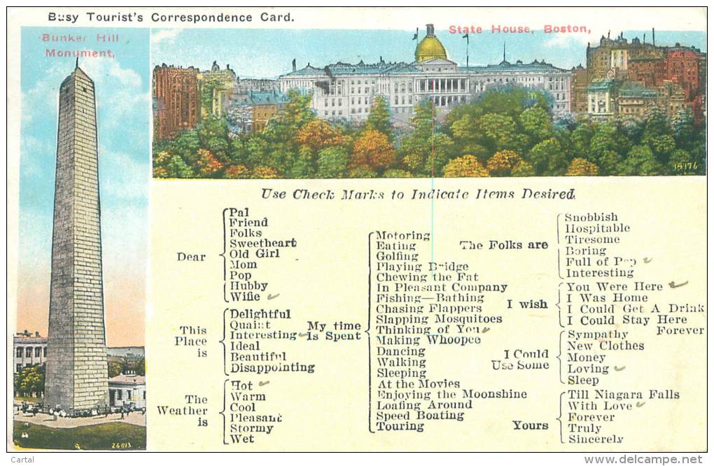 BOSTON - Busy Tourist's Correspondence Card - Boston