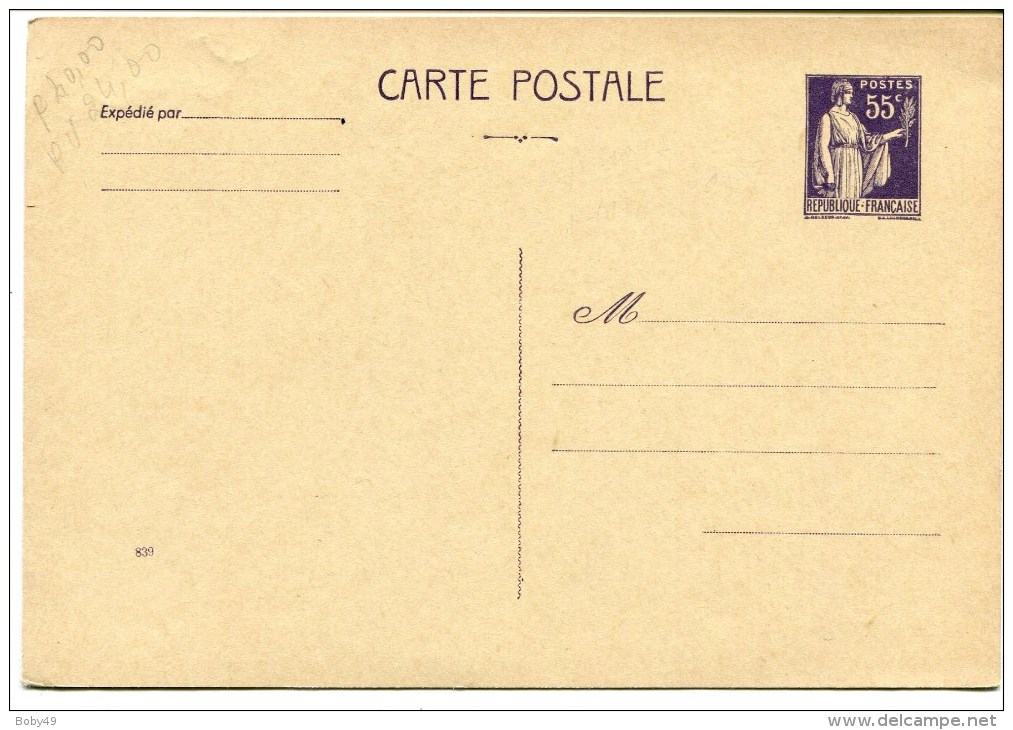 CP Type PAIX Neuve à 55 C Violet - Standard Postcards & Stamped On Demand (before 1995)