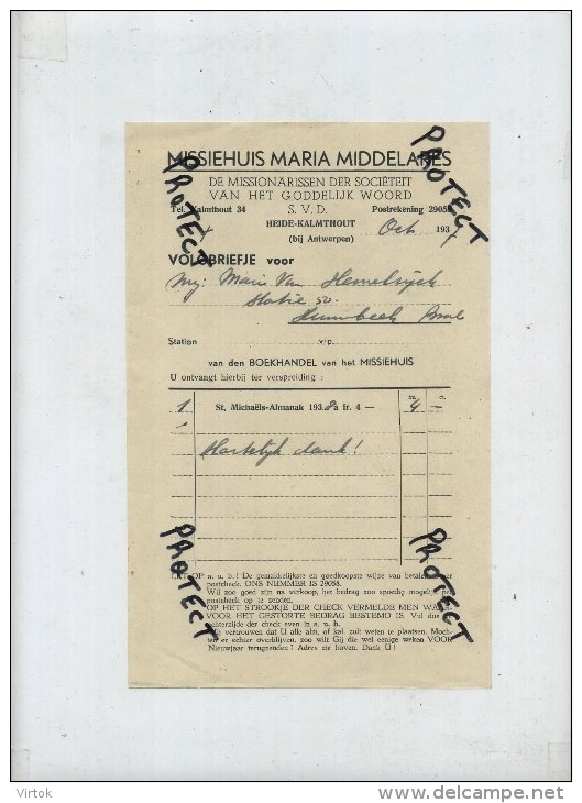 Heide - Kalmthout :  Missiehuis Maria Middeelares 1937  ( Zie Scan ) - Kalmthout