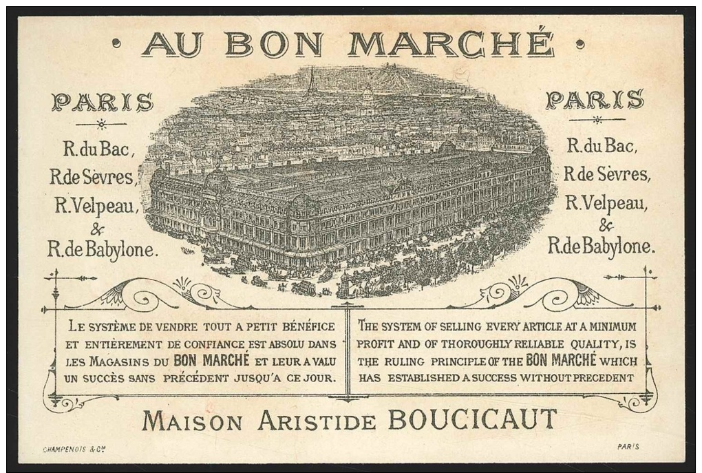 4 Chromos Au Bon Marché /nouveautés/ Paris, «expo Universelle 1889 - Différents Villages» - Au Bon Marché