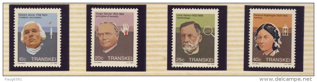 AFRIQUE DU SUD  TRANSKEI 1983 SCIENTIFIQUES  YVERT  N°124/27  NEUF MNH** - Louis Pasteur