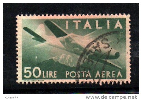 BIN241 - ITALIA 1945 , Posta Aerea Il 50 Lire Verde N. 132  Usato . Macchiato - Poste Aérienne