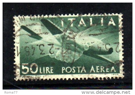 BIN244 - ITALIA 1945 , Posta Aerea Il 50 Lire Verde N. 132  Usato . - Airmail