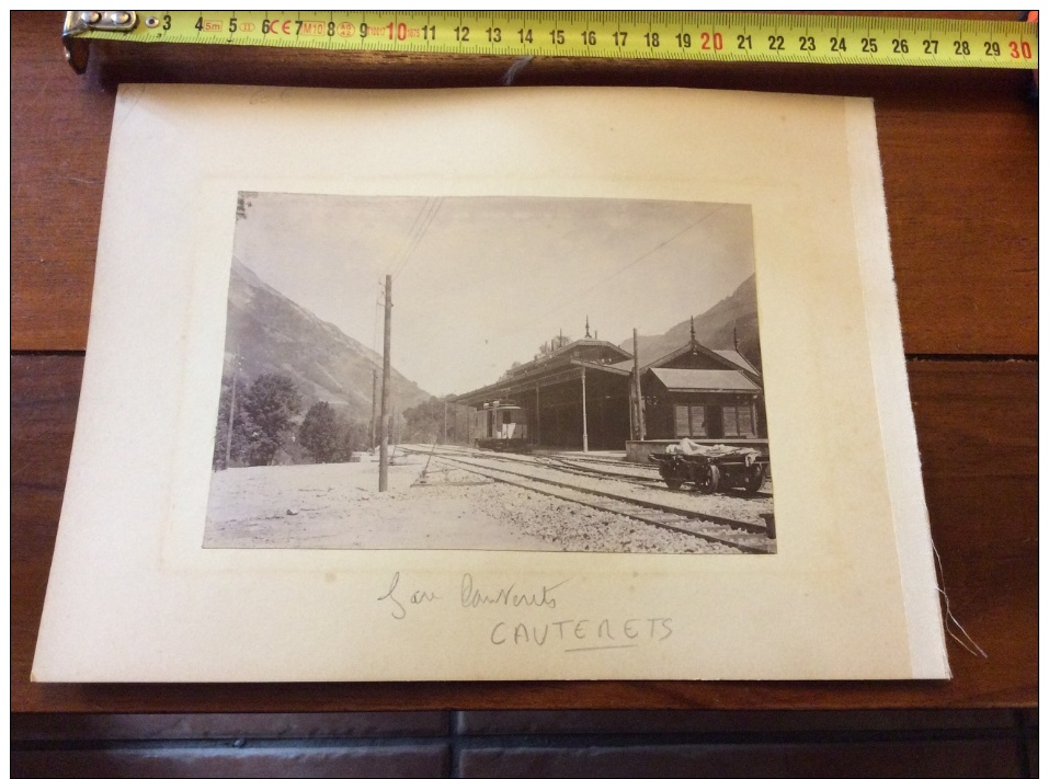 Rare Photo ~1890 De La Gare Cauterets Avec Le Tramway - Autres & Non Classés