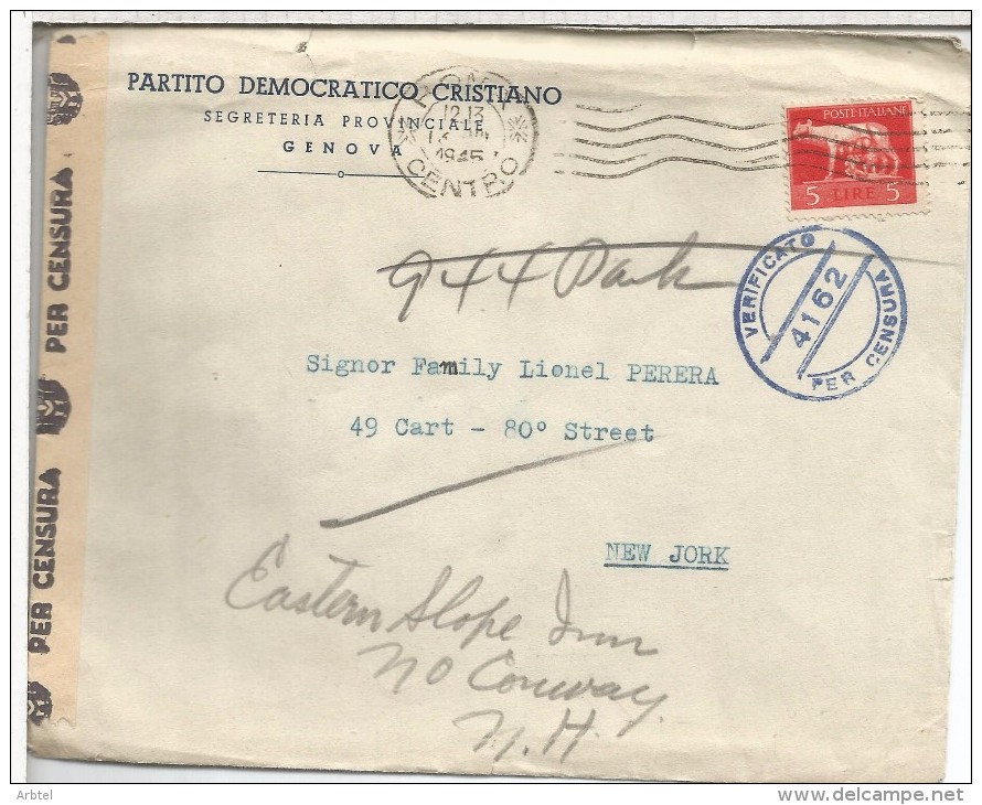 ITALIA 1945 ROMA CC  A USA TO LIONEL PERERA BANKER CON CENSURA AL DORSO LLEGADA - Other & Unclassified