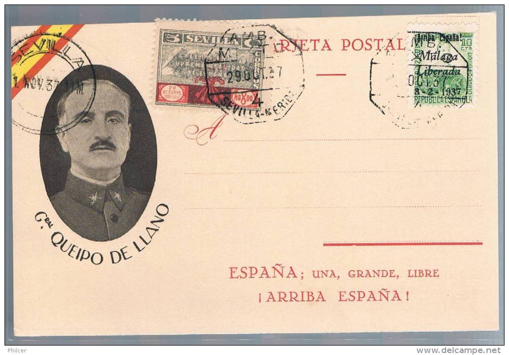 Espa&ntilde;a, 1937, Tarjeta Postal General Queipo De Llano - Lettres & Documents