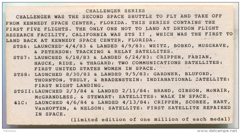 Space Cosmos Spaceship Programe - KENNEDY SPACE CENTER FLORIDA, USA, 1983/84, Lot 5 Pieces Tokens, Jettons - Autres & Non Classés