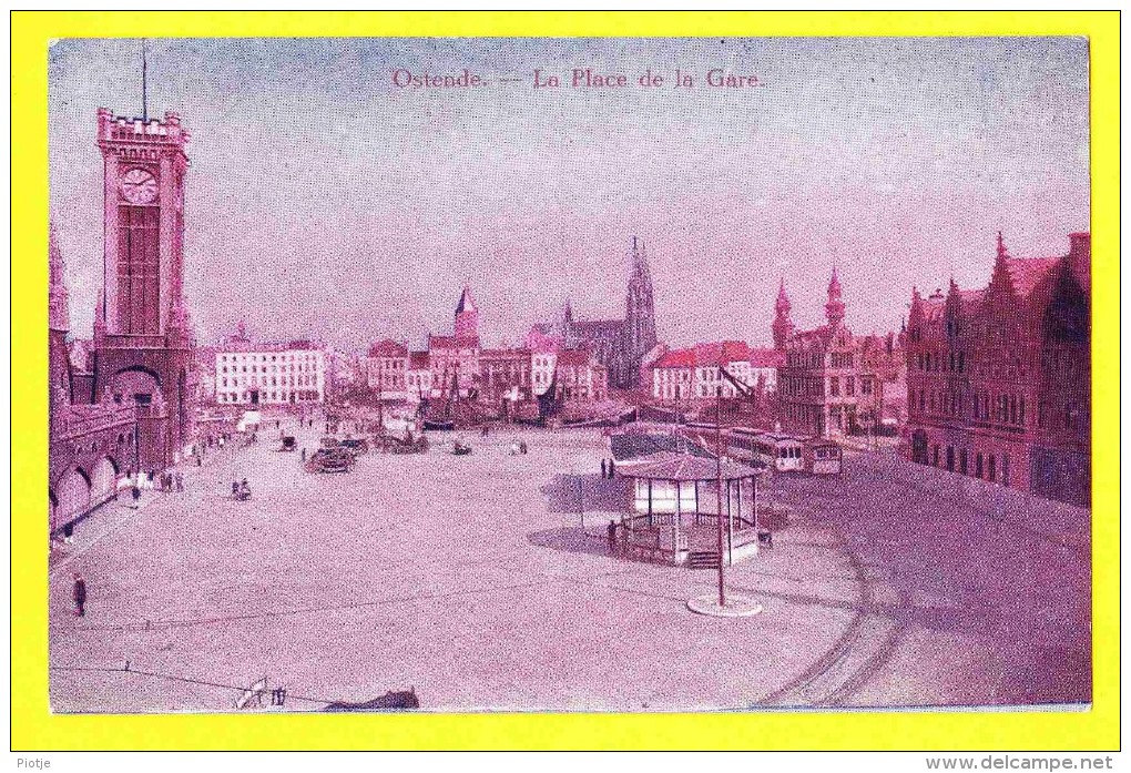 * Oostende - Ostende - Ostend (Kust - Littoral) * La Place De La Gare, Bahnhof, Tram, Vicinal, Railway Station, Rare Old - Oostende