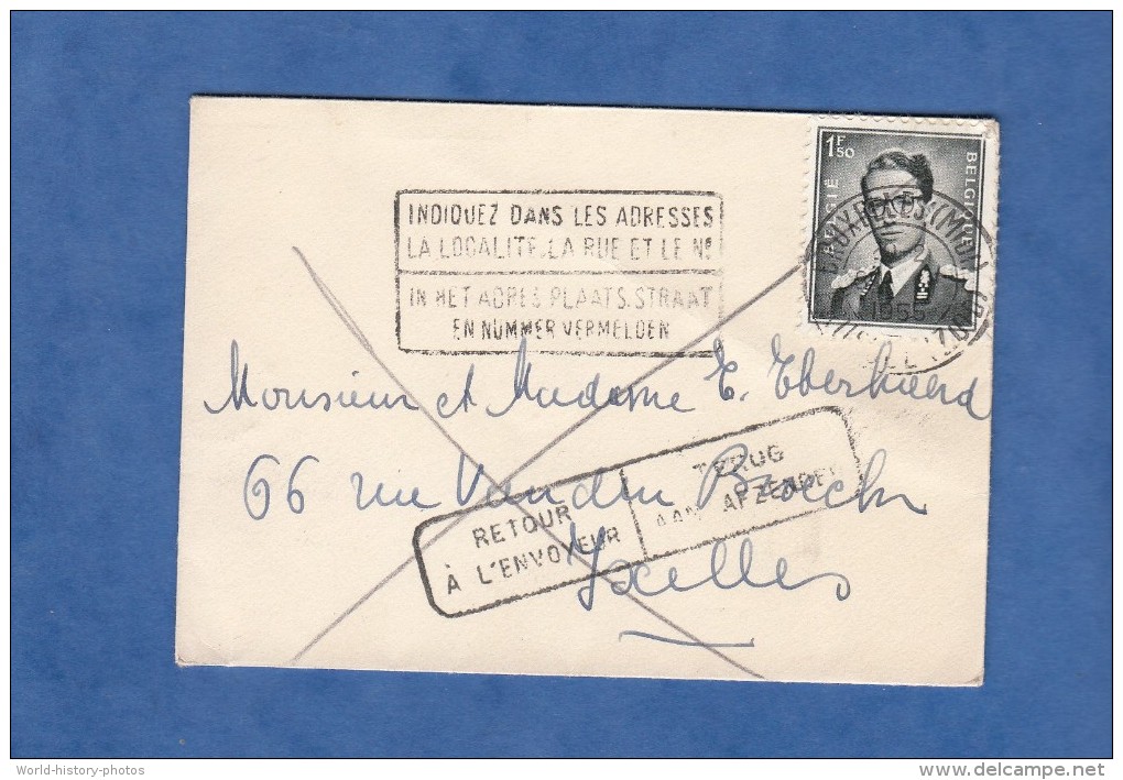 Enveloppe Ancienne - BRUXELLES - Cachet Retour à L´ Envoyeur - 1955 - Etiquette & Cachet Parti Sans Laisser D´adresse - Sonstige & Ohne Zuordnung