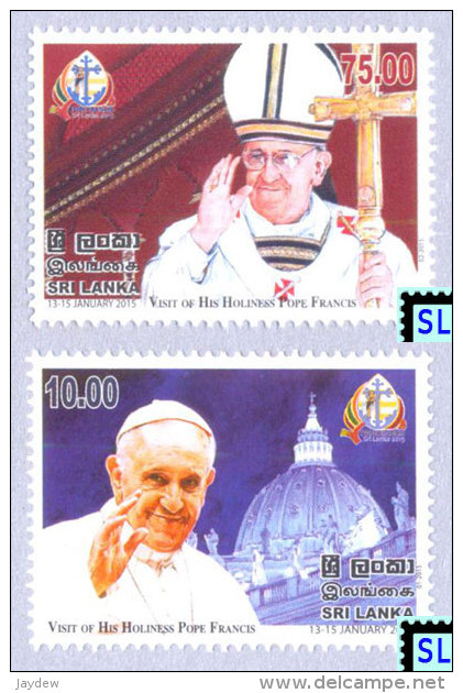 Sri Lanka Stamps 2015, Visit Of His Holiness Pope Francis, MNH - Christianity