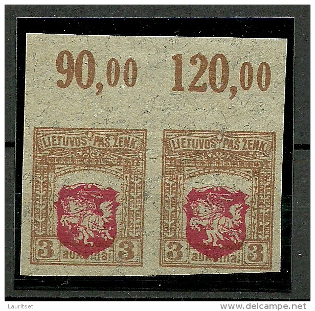 LITAUEN Lithuania 1919 Michel 38 U In Pair + ERROR MNH (hinged At Margin Only) - Litauen