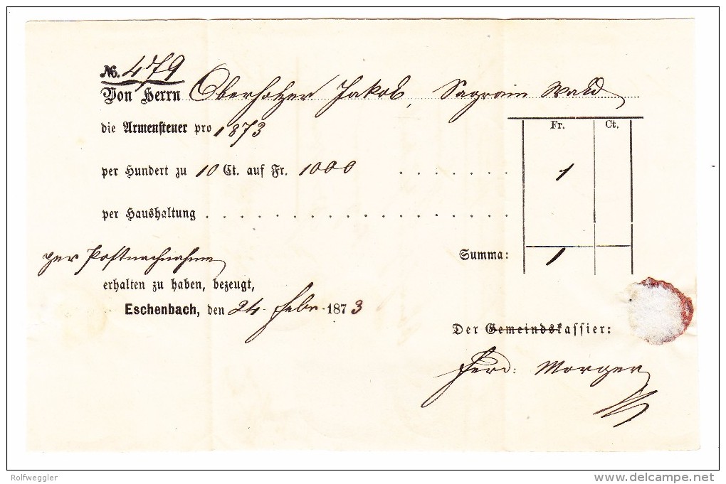 Heimat SG Eschenbach 27.2.1873 Mit 5 Und 10Rp. Sitzende Helvetia Auf Brief Nach Wald - Briefe U. Dokumente