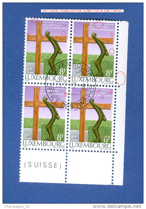 1982 N° 1001 DEPORTATION CROIX DE HINZERT  SE-TENANT X 4 OBLITÉRÉ DOS CHARNIÈRES 25-2-1982 - Variétés & Curiosités