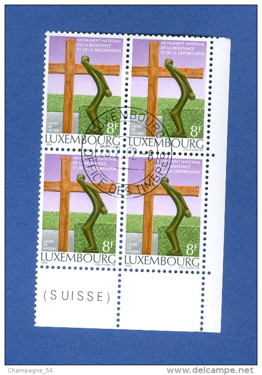 1982 N° 1001 DEPORTATION CROIX DE HINZERT  SE-TENANT X 4 OBLITÉRÉ DOS CHARNIÈRES 25-2-1982 - Variétés & Curiosités