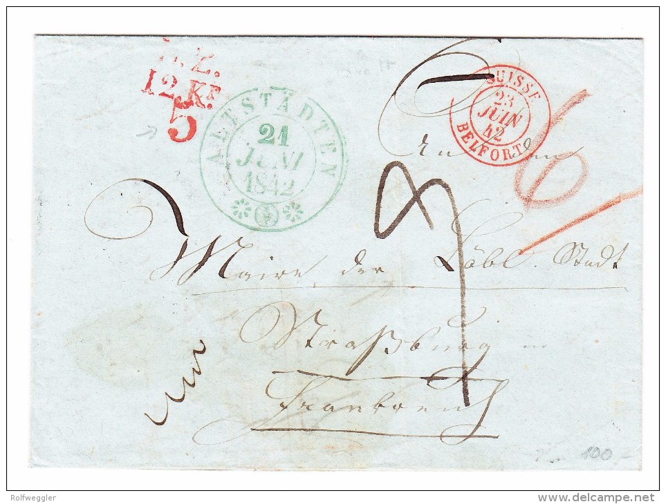 Heimat SG Altstädten 21.6.1842 Grün Brief Nach Strassburg Verschiedene Taxen Und Transit Stempel - ...-1845 Préphilatélie