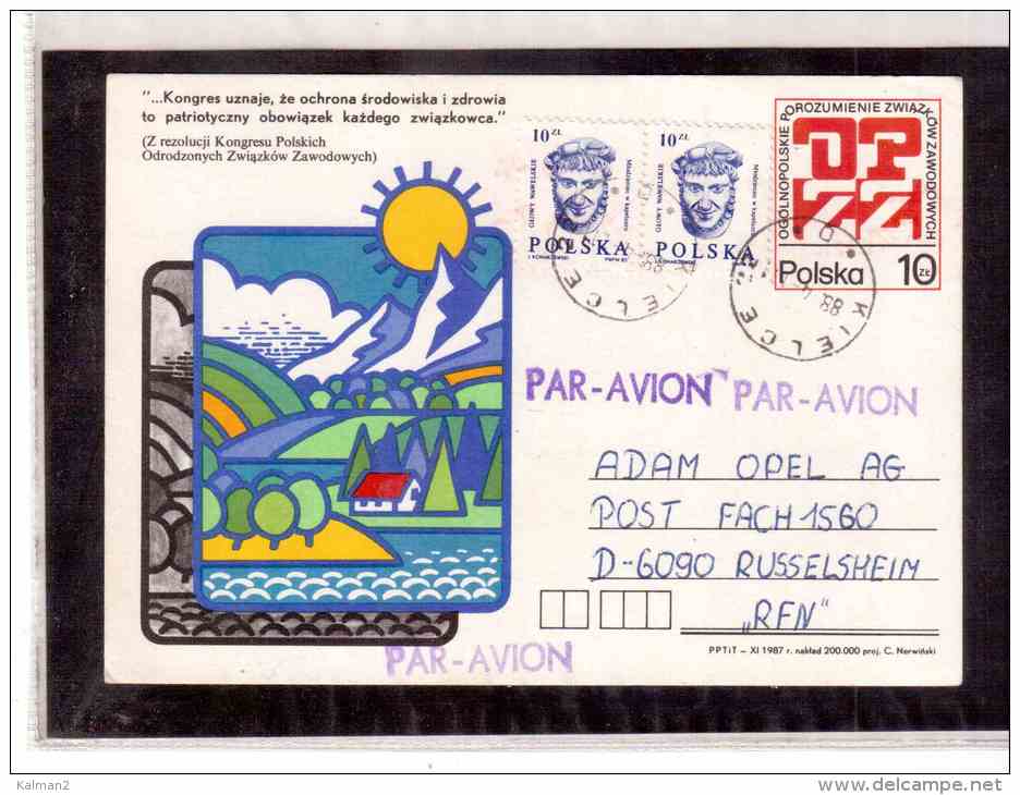 INT.224    -     KIELCE  11.4.88      /     ENTIRE WITH INTERESTING POSTAGE  -  MICHEL P.1000 - Postwaardestukken