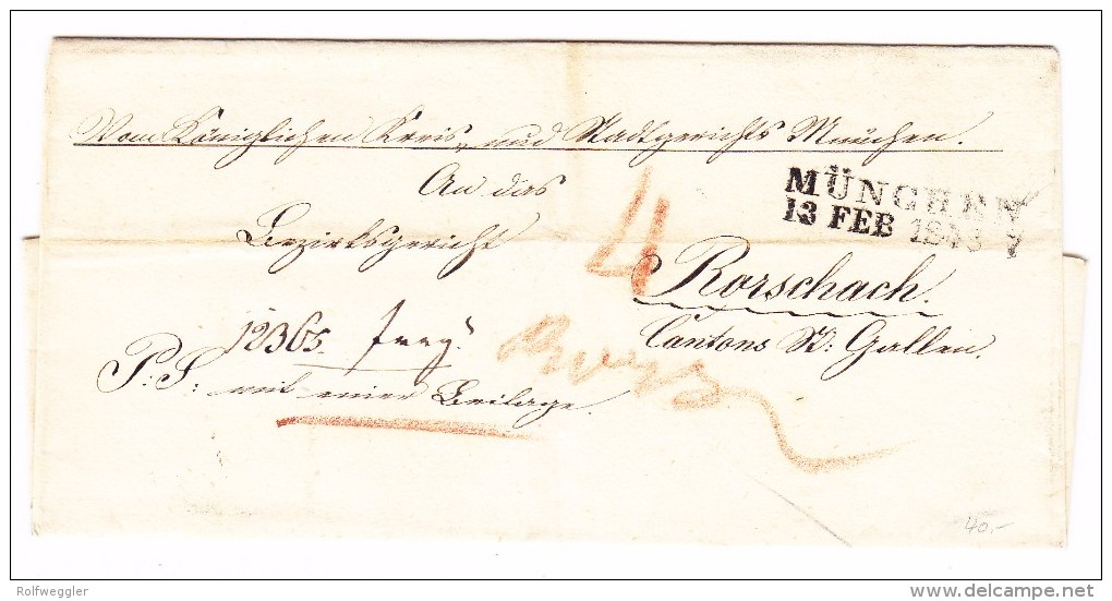 Heimat SG Rorschach 15.2.1848 Ankunftsstempel Auf Brief Hülle Aus München - Marcophilie