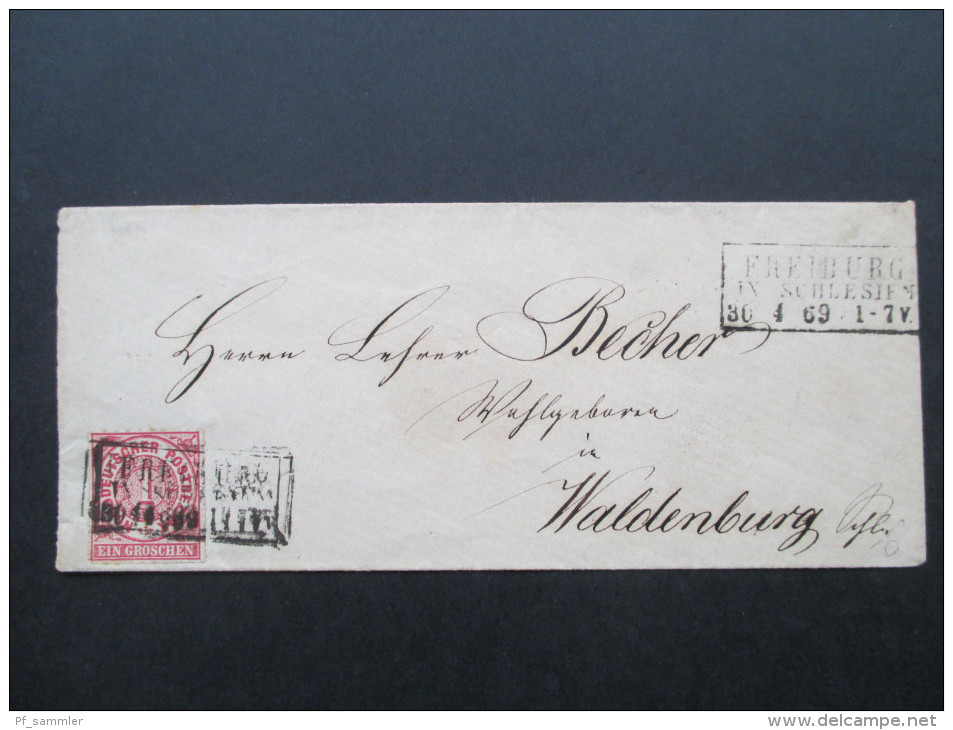 AD Nordd. Postbezirk 1869 Michel Nr. 4 EF Von Freiburg In Schlesien Nach Waldenburg. Interessanter Beleg!! - Storia Postale