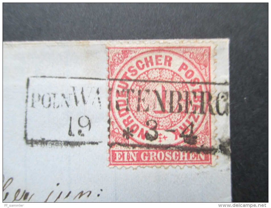 AD Nordd. Postbezirk Nr. 16 EF Verwendet In Preussen! Kastenstempel Poln Wartenberg Nach Leipzig. Interessanter Beleg!! - Covers & Documents