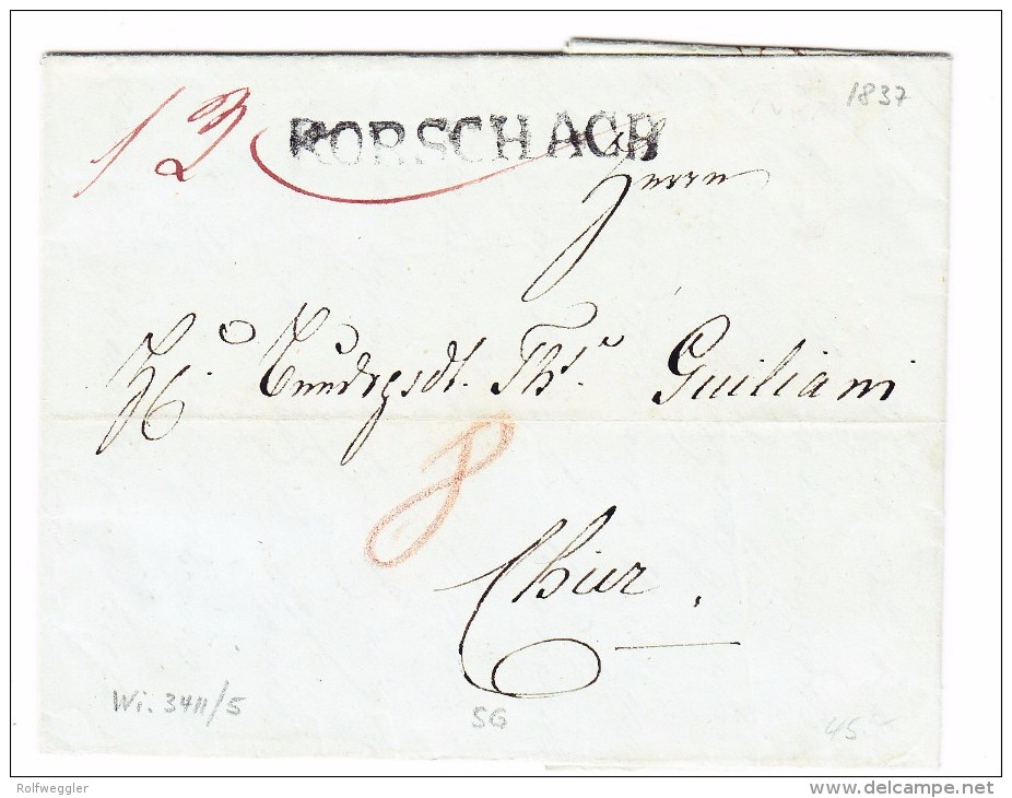 Heimat SG RORSCHACH Balkenstempel Auf Brief 12.5.1837 Nach Chur - ...-1845 Préphilatélie