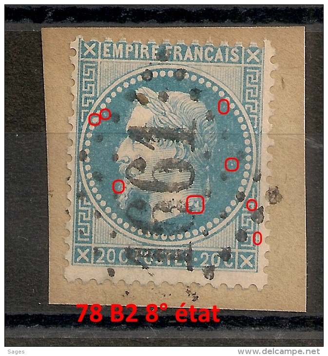 78 B2, 8° état. Planchage Napoléon Lauré. GC 1661 GIVORS Rhone. - 1863-1870 Napoleon III With Laurels