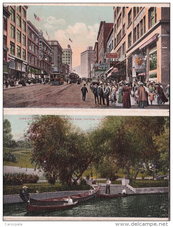 Vers 1910 Dépliant 15 Vues Seattle : Rue ,parc ,bateaux, - Seattle