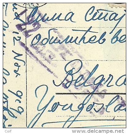 168 Op Kaart Met Stempel GENT Naar BELGRAD (Yougoslavie), Met Censuursstempel 22 (economische Censuur) - 1919-1920 Roi Casqué