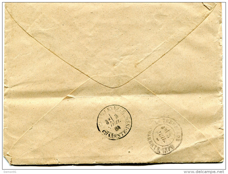 Lettre Et Enveloppe De PONS - PARIS FOUCHÉ Aux ROCHES - Adressée à La Tremblade En 1884 Avec Timbre YT 101 (?) 15c - Pons