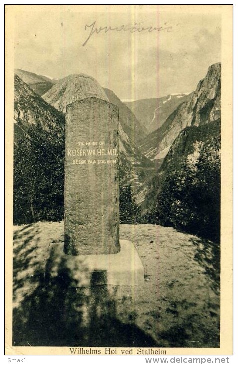 AK NORGE  Norwegen GUDVANGEN PAUL E.RITTER ,BERGEN, No.153.  DENKMAL KAISER WILHELM II.  Ansichtskarten 1911 - Norwegen