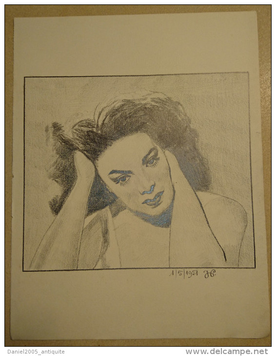 Dessin Au Crayon 1951-  Jeune Femme (2) - Dibujos