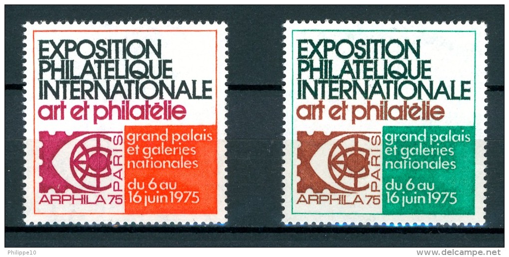 2 VIGNETTES "ARPHILA PARIS 1975 - DU 6 AU 16 JUIN 1975" - COULEURS DIFFERENTES - NEUF** GOMME INTACTE SANS CHARNIERE - Briefmarkenmessen