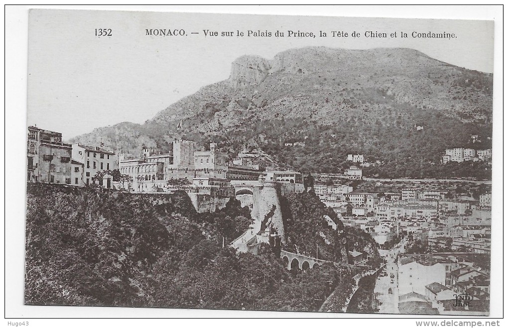 MONACO EN 1928 - N° 1352 - VUE SUR LE PALAIS DU PRINCE - LA TETE DE CHIEN ET LA CONDAMINE - CPA  VOYAGEE - La Condamine