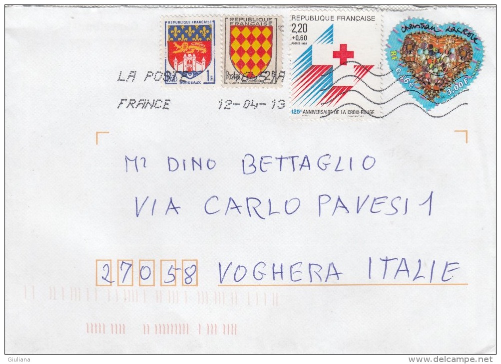 Francia 2013 - Lettera   X L´Italia Affrancata  Con 4 Stamps - Covers & Documents