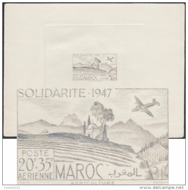 Maroc 1948 Y&T PA 66. Épreuve D´atelier. Œuvres De Solidarité. Agriculture. Avion Survolant Les Sillons, Tracteur - Agriculture