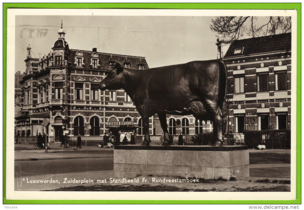 LEEUWARDEN - Zuiderplein Met Standbeeld Fr. Rundveestamboek Carte Circulé 1957 - Leeuwarden