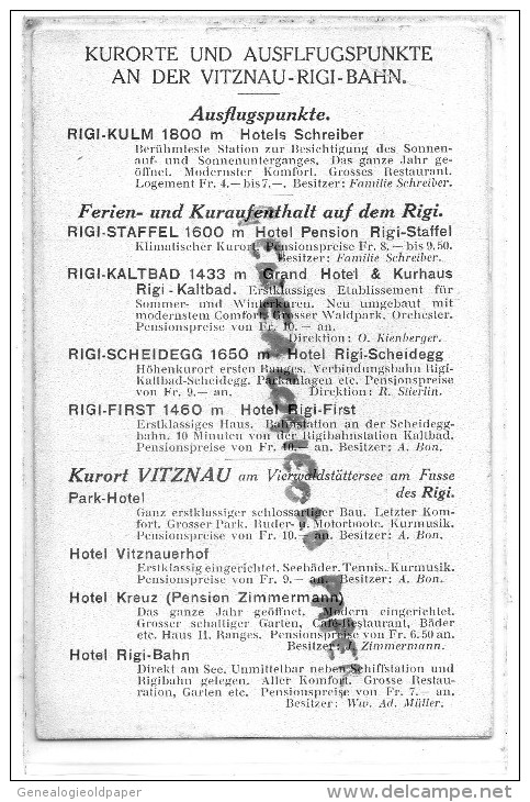 SUISSE - KURORTE UND AUSFLUGSPUNKTE AN DER VITZNAU -RIGI-BAHN-   FAHRPLAN - Autres & Non Classés