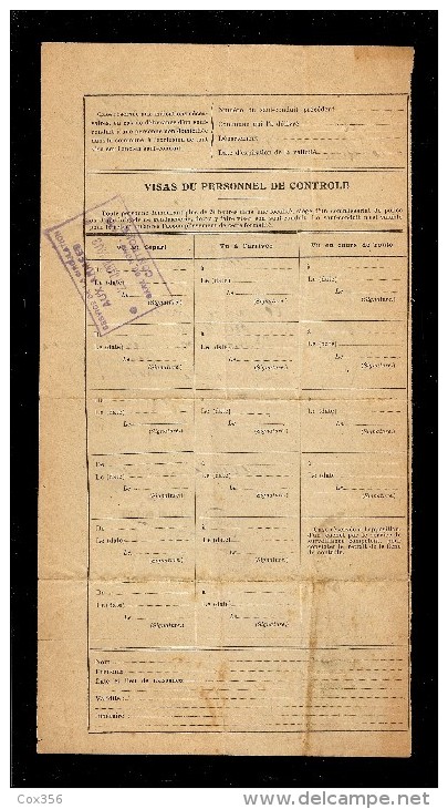 SAUF-CONDUIT N° 727 Du 21 JANVIER Au 5 FÉVRIER 1919 , Voie Ferré Pour VUILLERY 02 , Tampon De Contrôle GARE Du Nord - Europe