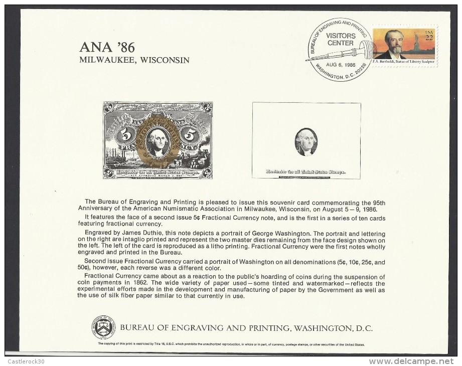 O) 1986 UNITED STATES - USA, MODERN PROOF BANKNOTE, ENGRAVING AND PRINTING ,5 CENTS - GEORGE WASHINGTON, XF - Unclassified